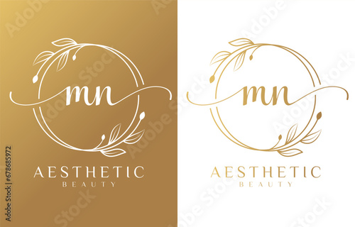 Letter MN Beauty Logo with Flourish Ornament