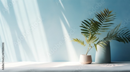 Minimal abstract light blue background for product presentation. © sirisakboakaew
