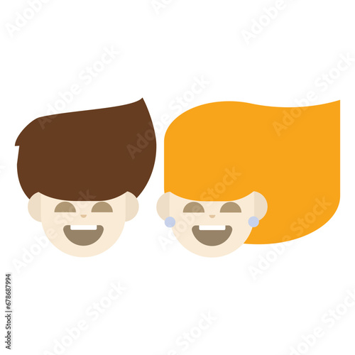 Funny kids laughing. Girl and boy in the playground or kindergarden. Simple logo for childish activities. Education concept. Happiness childhood.