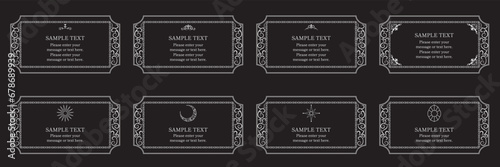 長方形の豪華な飾り枠フレームのデザインセット　白線　 月　星　太陽　宝石　