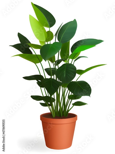 green plant in pot isolated on white background, illustration
