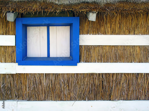 Detail of traditional thatch house of the fishermen and farmers of Carrasqueira, Portugal. Carrasqueira is known for the Stilt Piers or Cais Palafitico on the Sado River. Alcacer do Sal, Portugal