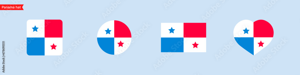 National flag of Panama. Panama flag icons in the shape of a square, circle, heart. Isolated flag symbols for language selection. Vector icons National flag of Panama. Panama flag icons in the shape of a square, circle, heart. Isolated flag symbols for language selection. Vector icons