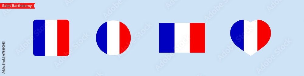 National flag of Saint Barthelemy Islands. Saint Barthelemy flag icons for language selection. Israel flag in the shape of a square, circle, heart. Vector icons