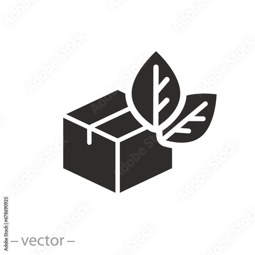 box with leafs icon, eco packaging, ecologicaly clean products, flat symbol - editable stroke vector illustration photo