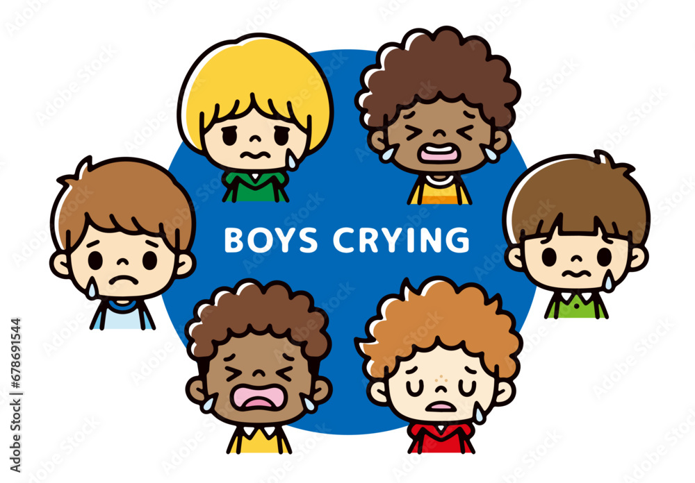 Clip art of multinational boy with crying face Clip art of multinational boy with crying face