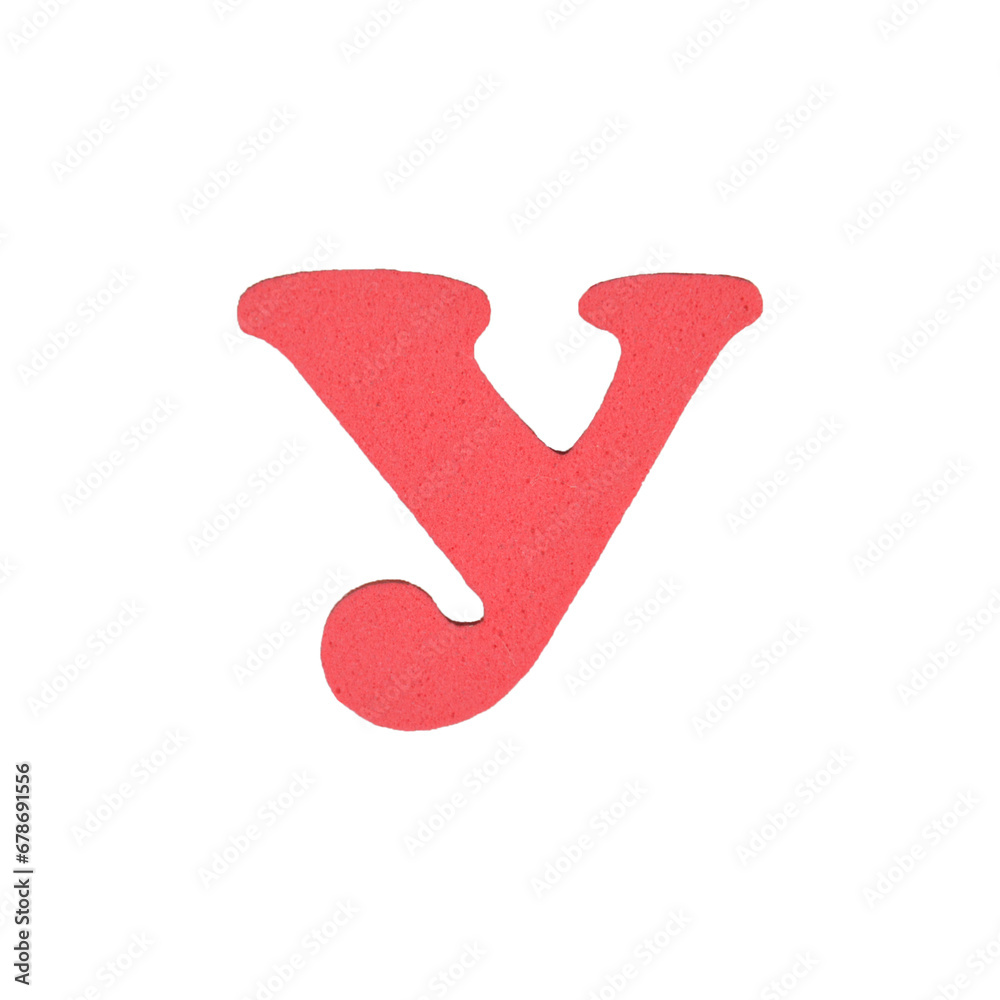 Letter Y made of porous (spongy) material (foam rubber) in red color isolated closeup