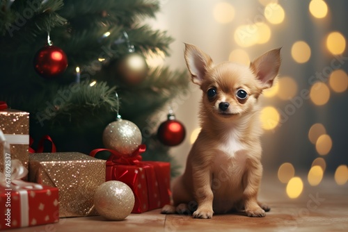 cute puppy chihuahua christmas card