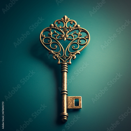 a key with heart shape real photo close up shot created with Generative Ai photo