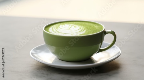 latte art cup green matcha green tea latte cup on table