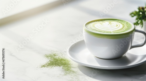 latte art cup green matcha green tea latte cup on table