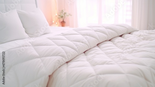 A Cozy Retreat: A Bed with a White Comforter and Pillows