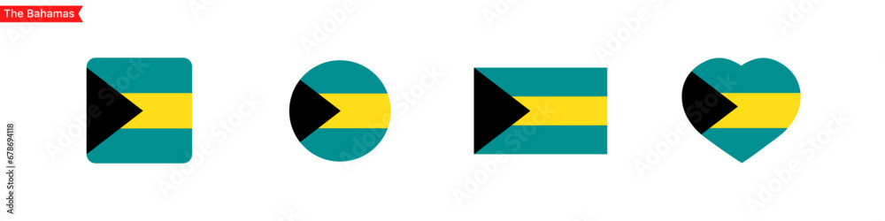 Fototapeta premium Bahamas national flag. Bahamas flag icons for UI design. Isolated flag symbols in the shape of a square, circle, heart. Vector icons
