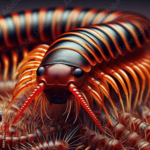 close up of a  centipede  on a flower macro insect background © Deanmon