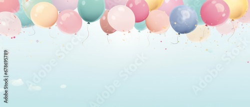 Hand drawn balloons cartoon on pastel color background. AI generated