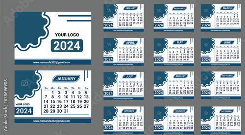 2024 Calendar design vector vertical wall or pocket calendar