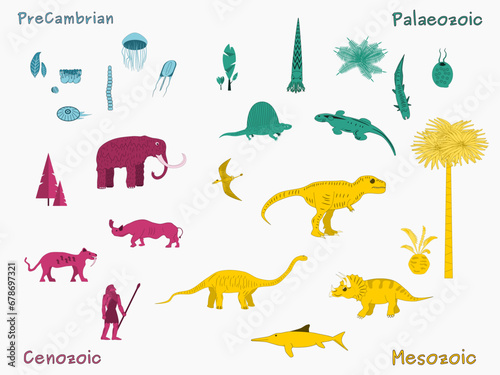 History of life on Earth. Set of animals showing evolution of life