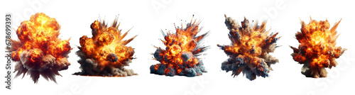 Set of explosions isolated on transparent background photo