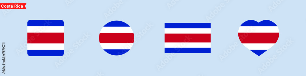 National flag of Costa Rica. Costa Rica flag icons for language selection. Flag in the shape of a square, circle, heart. Vector icons National flag of Costa Rica. Costa Rica flag icons for language selection. Flag in the shape of a square, circle, heart. Vector icons