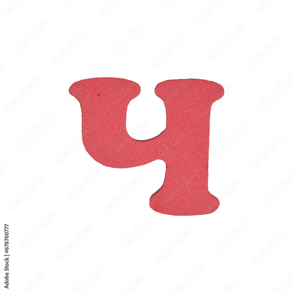 Ukrainian letter Ч made of porous (spongy) material (foam rubber) in red color isolated closeup Ukrainian letter Ч made of porous (spongy) material (foam rubber) in red color isolated closeup
