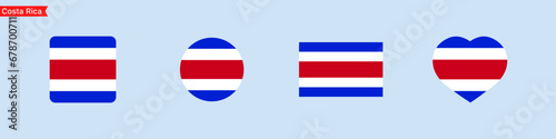 National flag of Costa Rica. Costa Rica flag icons for language selection. Flag in the shape of a square, circle, heart. Vector icons