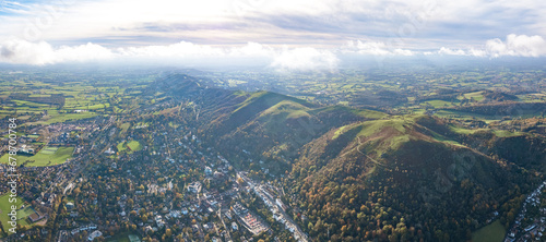 beautiful aerial view of the Malvern Hill, Great Malvern, Worcestershire, United Kingdom