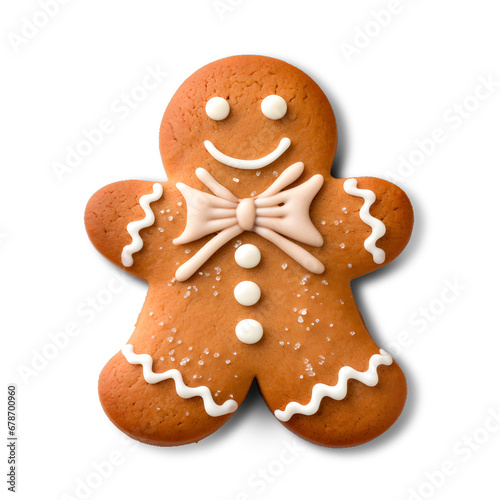 Isolated Christmas gingerbread man cookie with transparent background