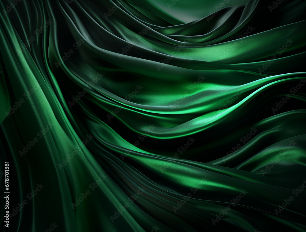 Obraz premium a dark background with green and black swirls, in the style of made of liquid metal, flowing draperies, soft edges and blurred details created with Generative Ai