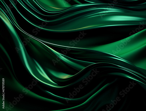 a dark background with green and black swirls, in the style of made of liquid metal, flowing draperies, soft edges and blurred details created with Generative Ai