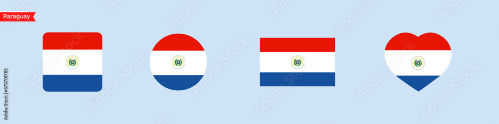 National flag of Paraguay. Paraguay flag icons for language selection. Flag in the shape of a square, circle, heart. Vector icons National flag of Paraguay. Paraguay flag icons for language selection. Flag in the shape of a square, circle, heart. Vector icons