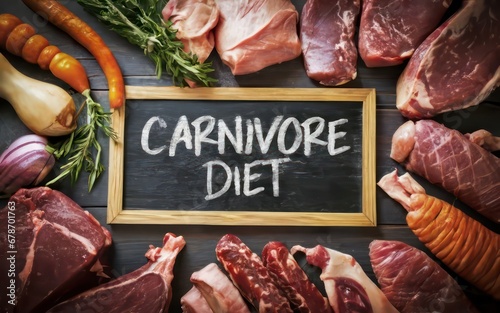 Carnivore diet, All organic grass fed beef pasture raised poultry low carb high protein high fat ketogenic diet for weight loss, obesity and diabetes photo
