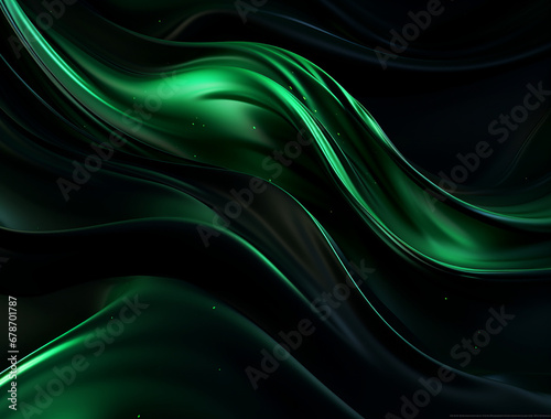 a dark background with green and black swirls, in the style of made of liquid metal, flowing draperies, soft edges and blurred details created with Generative Ai