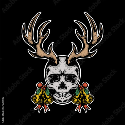 reindeer antler skull with christmas bells
