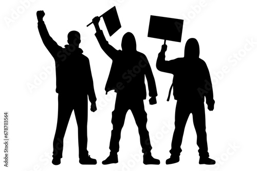 Protest activist riot people silhouette. Vector illustration