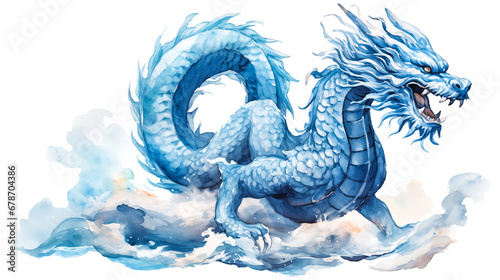 Chinese Dragon blue color  element cripart  watercolor painting style for Chinese s new year 2024