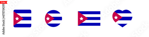 National flag of Cuba. Isolated flag symbols for language selection. Cuba flag icons in the shape of a square, circle, heart. Vector icons