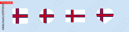 National flag of Faroe islands icons. Faroe islands flag in the shape of a square, circle, heart. Website language choice symbols. Vector UI flag design