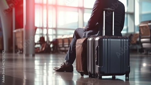 Businessman near suitcases at airport