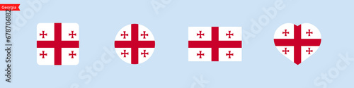 National flag of Georgia icons. Georgia flag in the shape of a square, circle, heart. Website language choice symbols. Vector UI flag design