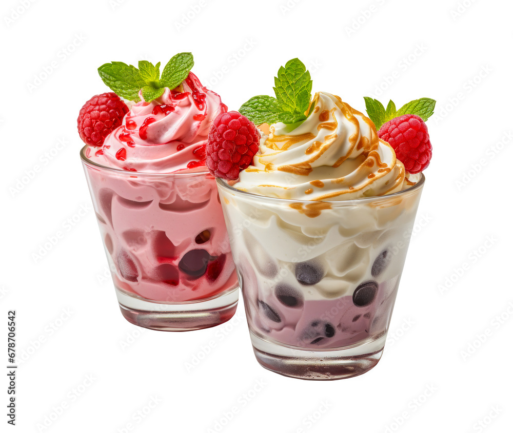 Colorful ice cream with berries in glasses isolated on white background. Colorful ice cream with berries in glasses isolated on white background.