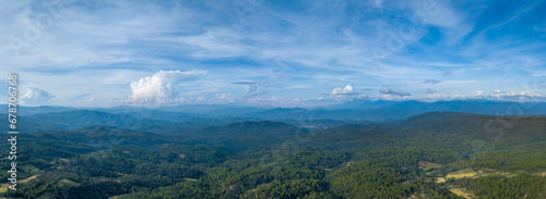 Panoramic shot of mountain valley, Chiangmai, during summer season Thailand