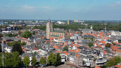 Big Church with High Tower in the Middle of Dutch City 