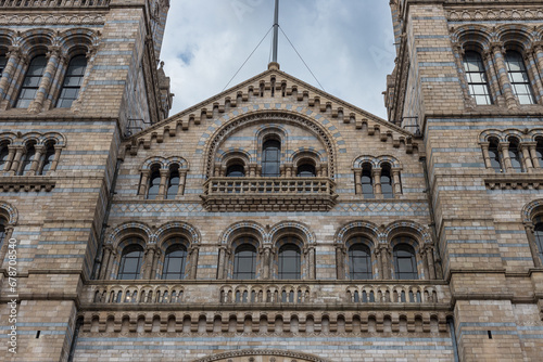 Rounded windows on front of Natural History Museum in central London