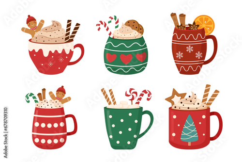 Set of Christmas winter drinks