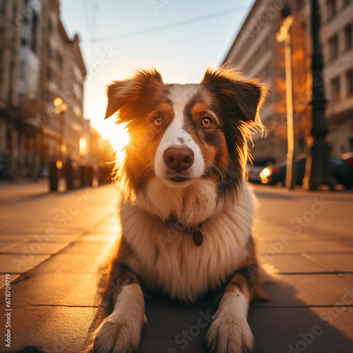 dog on the street by sunset © Illusionista