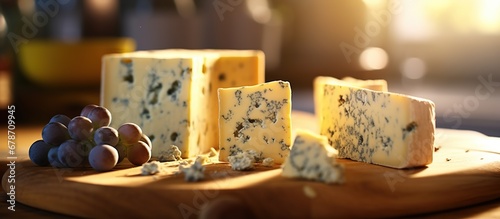 Cheese collection, gorgonzola and blue roquefort close up photo