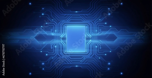 Abstract technology background with circuit board and blue light.