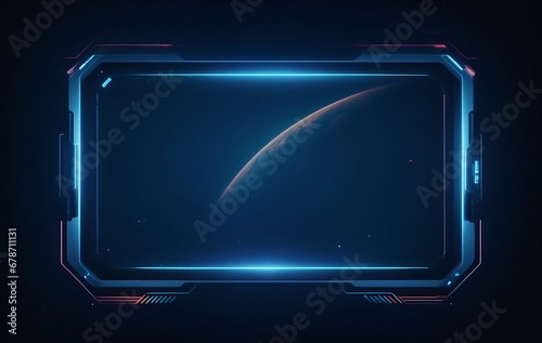 Futuristic technology interface with blue neon lights. Abstract background.