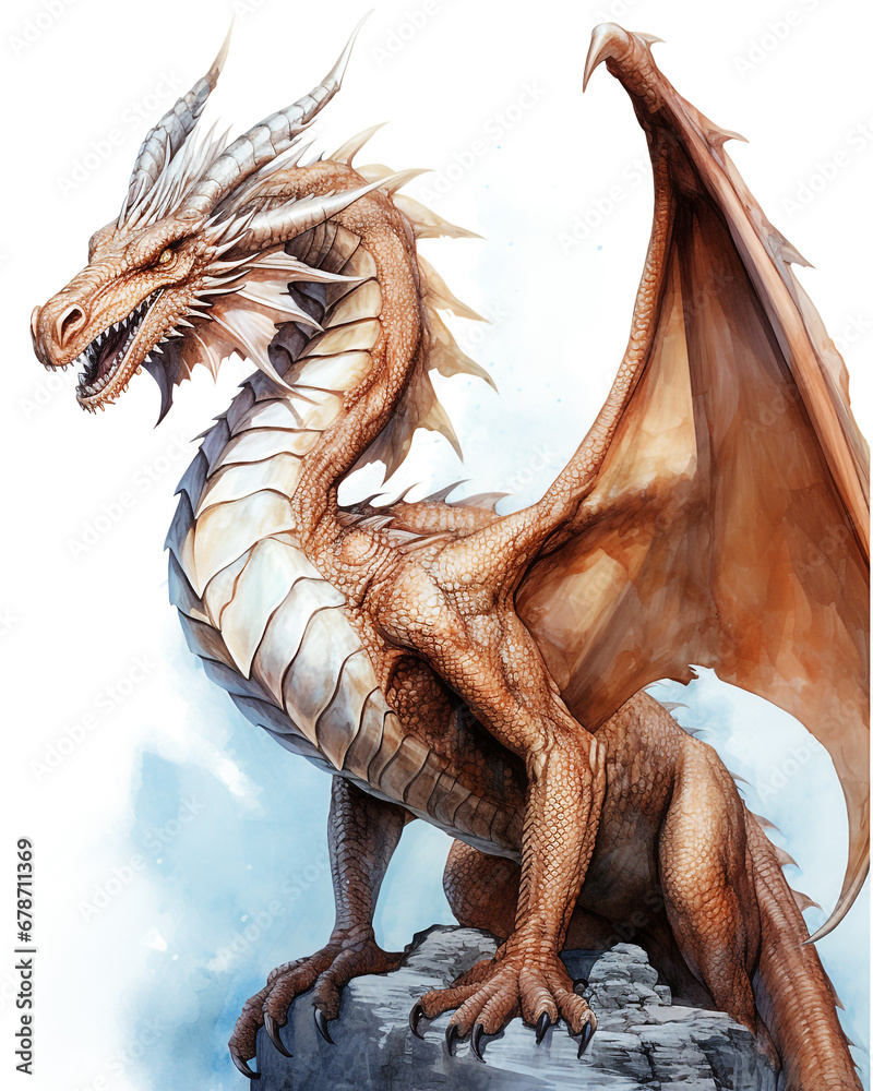 Fototapeta premium Watercolor red dragon. Symbol of new 2024 year, isolated