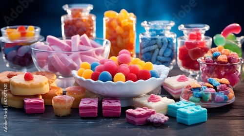 colorful jelly candies  candy bar  sweets   Sweet dessert  cupcakes  cake